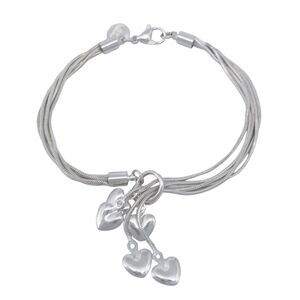 Estate Sterling Silver 925 Multi-Strand Heart Charm Bracelet 8"